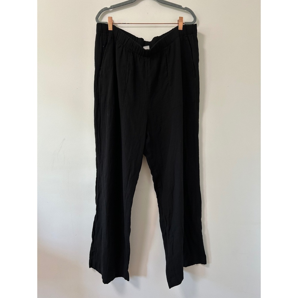 Gap Womens XL Black Crinkle Gauze Wide Leg Elastic Waist Pull On Pants Pocket
